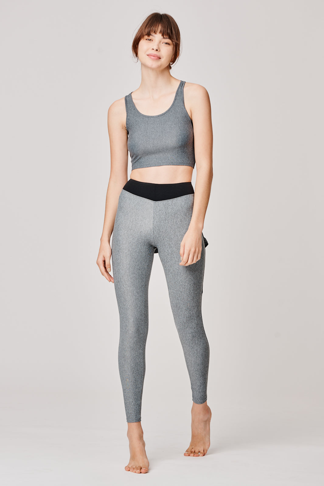 Women's grey skirted leggings high waist w/ black fabric inserts